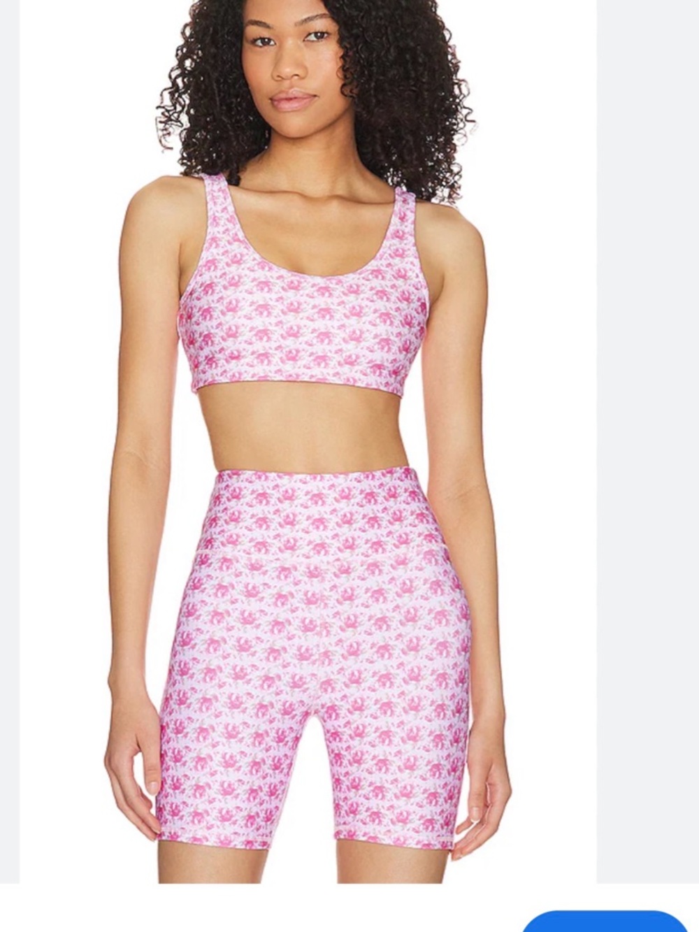 Loveshackfancy rose patch sports bra and matching shorts